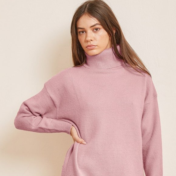 NWT LULUS BLUSH PINK KNIT TURTLENECK SWEATER DRESS - Picture 1 of 6